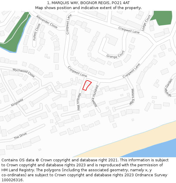 1, MARQUIS WAY, BOGNOR REGIS, PO21 4AT: Location map and indicative extent of plot