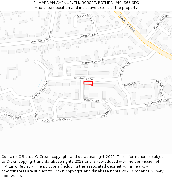 1, MARRIAN AVENUE, THURCROFT, ROTHERHAM, S66 9FG: Location map and indicative extent of plot