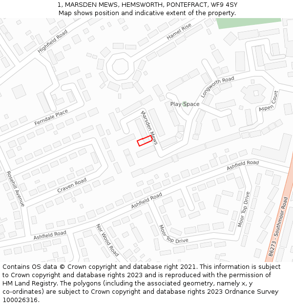 1, MARSDEN MEWS, HEMSWORTH, PONTEFRACT, WF9 4SY: Location map and indicative extent of plot