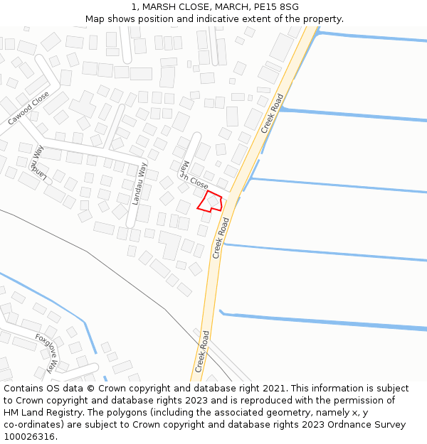 1, MARSH CLOSE, MARCH, PE15 8SG: Location map and indicative extent of plot