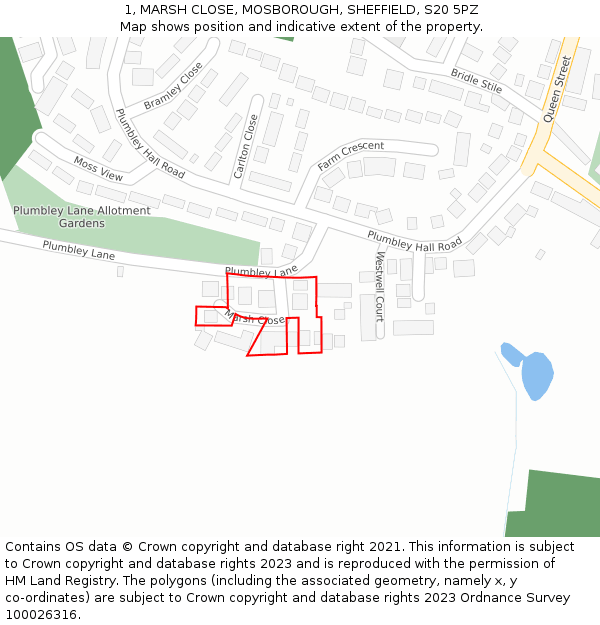 1, MARSH CLOSE, MOSBOROUGH, SHEFFIELD, S20 5PZ: Location map and indicative extent of plot