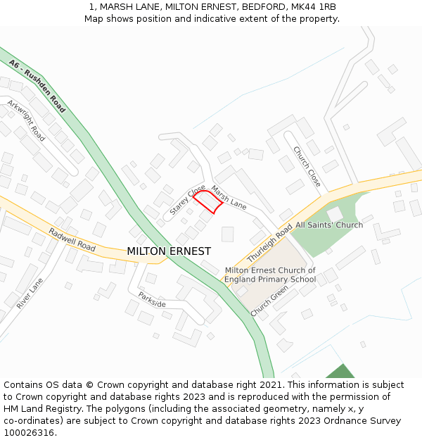 1, MARSH LANE, MILTON ERNEST, BEDFORD, MK44 1RB: Location map and indicative extent of plot