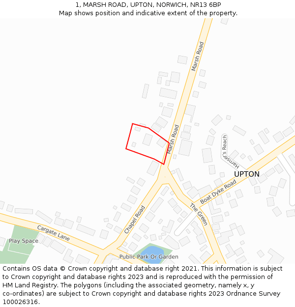 1, MARSH ROAD, UPTON, NORWICH, NR13 6BP: Location map and indicative extent of plot