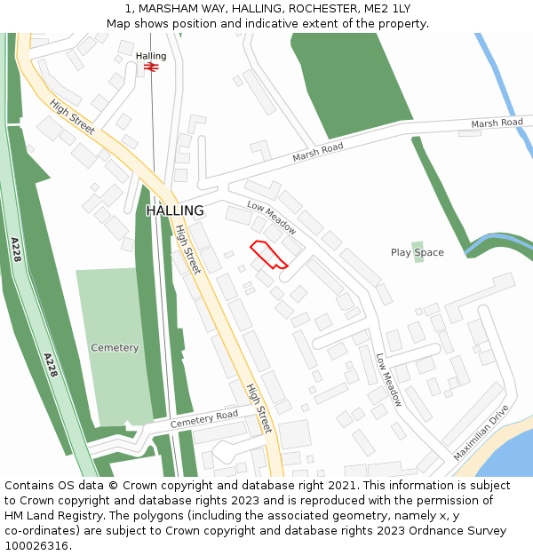 1, MARSHAM WAY, HALLING, ROCHESTER, ME2 1LY: Location map and indicative extent of plot