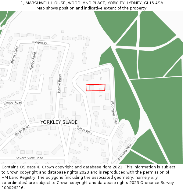 1, MARSHWELL HOUSE, WOODLAND PLACE, YORKLEY, LYDNEY, GL15 4SA: Location map and indicative extent of plot