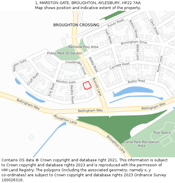 1, MARSTON GATE, BROUGHTON, AYLESBURY, HP22 7AA: Location map and indicative extent of plot