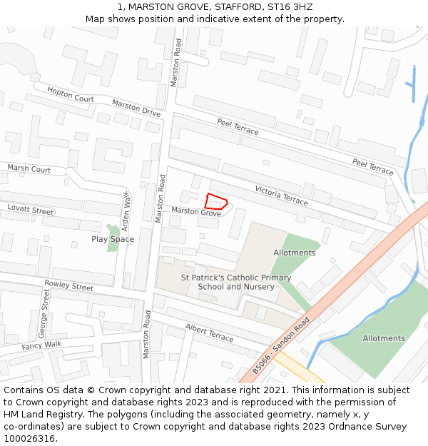 1, MARSTON GROVE, STAFFORD, ST16 3HZ: Location map and indicative extent of plot