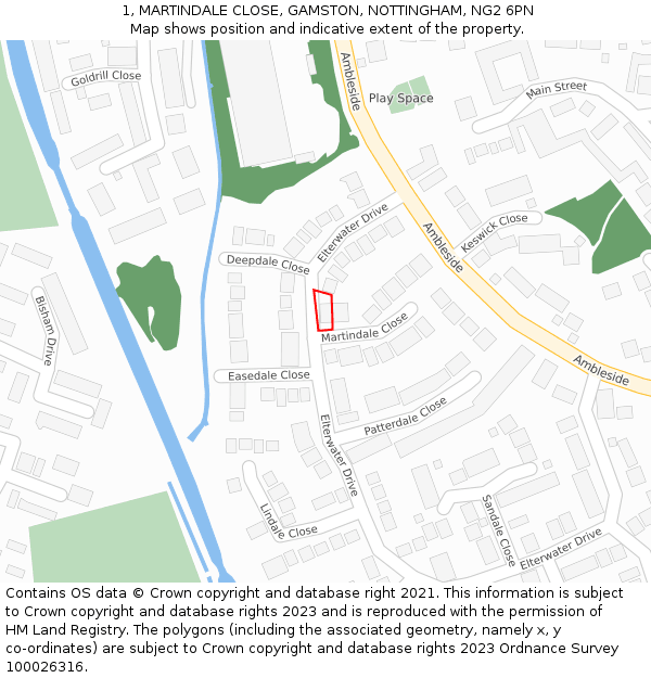 1, MARTINDALE CLOSE, GAMSTON, NOTTINGHAM, NG2 6PN: Location map and indicative extent of plot