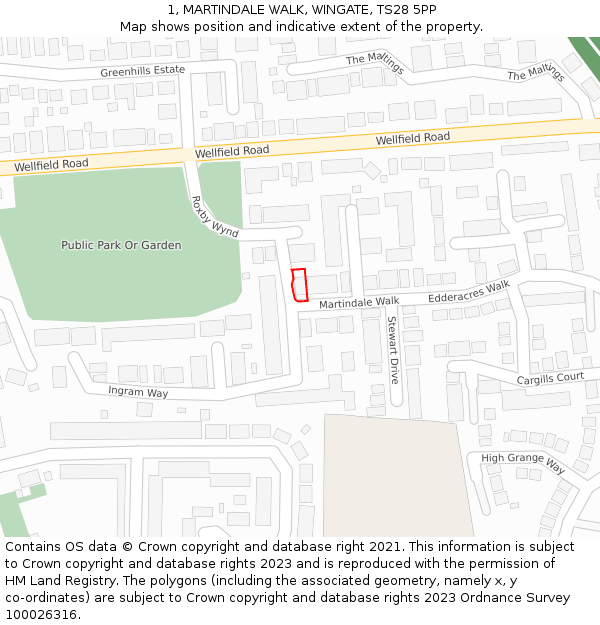 1, MARTINDALE WALK, WINGATE, TS28 5PP: Location map and indicative extent of plot