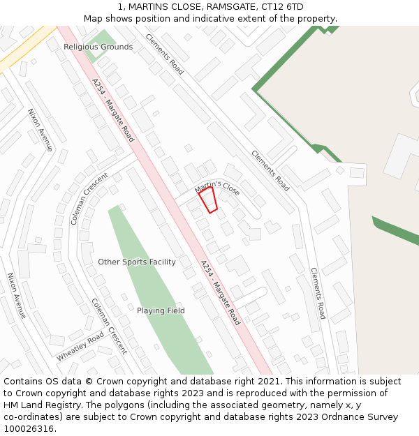 1, MARTINS CLOSE, RAMSGATE, CT12 6TD: Location map and indicative extent of plot