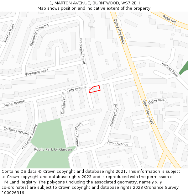 1, MARTON AVENUE, BURNTWOOD, WS7 2EH: Location map and indicative extent of plot