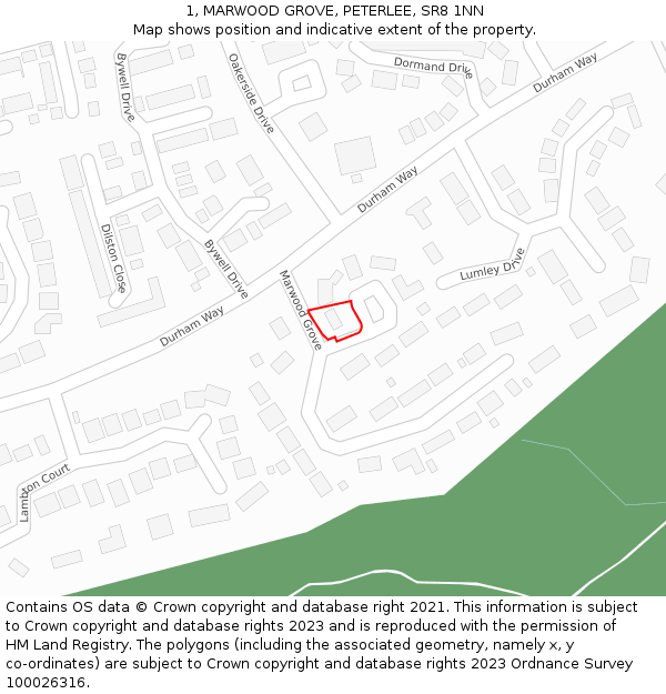 1, MARWOOD GROVE, PETERLEE, SR8 1NN: Location map and indicative extent of plot