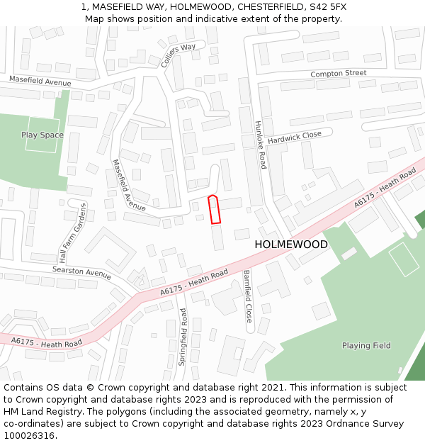 1, MASEFIELD WAY, HOLMEWOOD, CHESTERFIELD, S42 5FX: Location map and indicative extent of plot