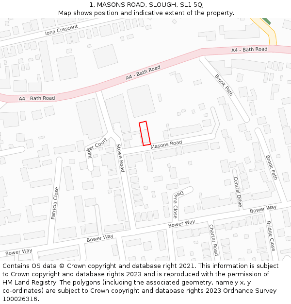 1, MASONS ROAD, SLOUGH, SL1 5QJ: Location map and indicative extent of plot