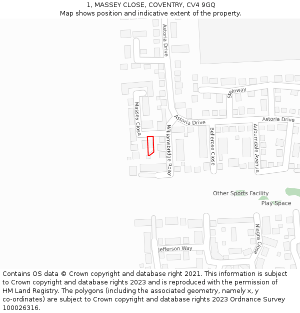 1, MASSEY CLOSE, COVENTRY, CV4 9GQ: Location map and indicative extent of plot