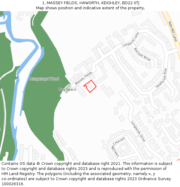 1, MASSEY FIELDS, HAWORTH, KEIGHLEY, BD22 0TJ: Location map and indicative extent of plot