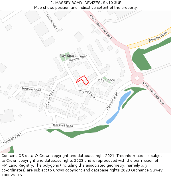 1, MASSEY ROAD, DEVIZES, SN10 3UE: Location map and indicative extent of plot