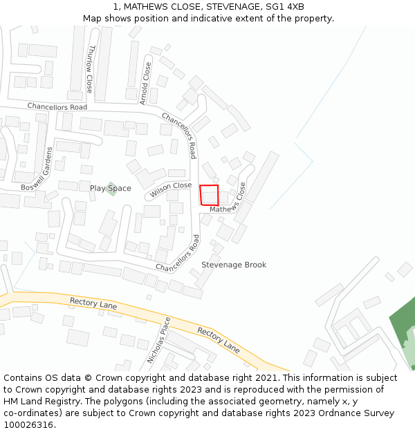 1, MATHEWS CLOSE, STEVENAGE, SG1 4XB: Location map and indicative extent of plot
