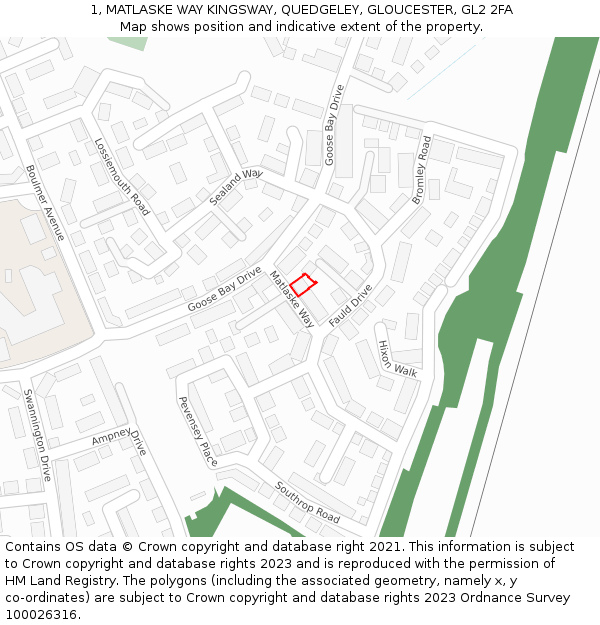 1, MATLASKE WAY KINGSWAY, QUEDGELEY, GLOUCESTER, GL2 2FA: Location map and indicative extent of plot