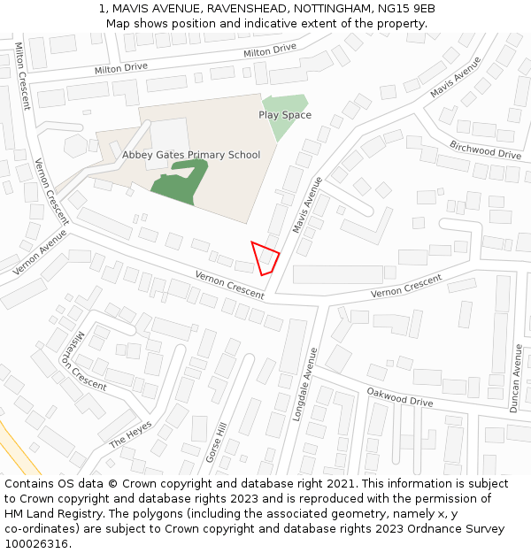 1, MAVIS AVENUE, RAVENSHEAD, NOTTINGHAM, NG15 9EB: Location map and indicative extent of plot
