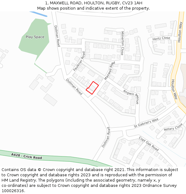 1, MAXWELL ROAD, HOULTON, RUGBY, CV23 1AH: Location map and indicative extent of plot
