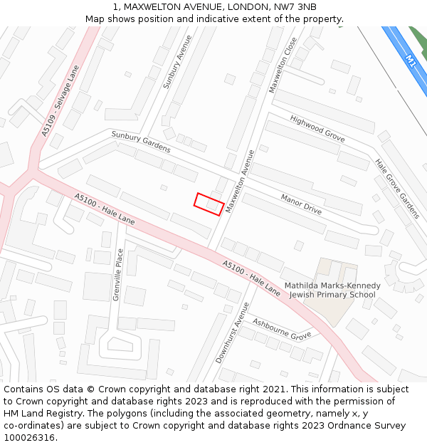 1, MAXWELTON AVENUE, LONDON, NW7 3NB: Location map and indicative extent of plot
