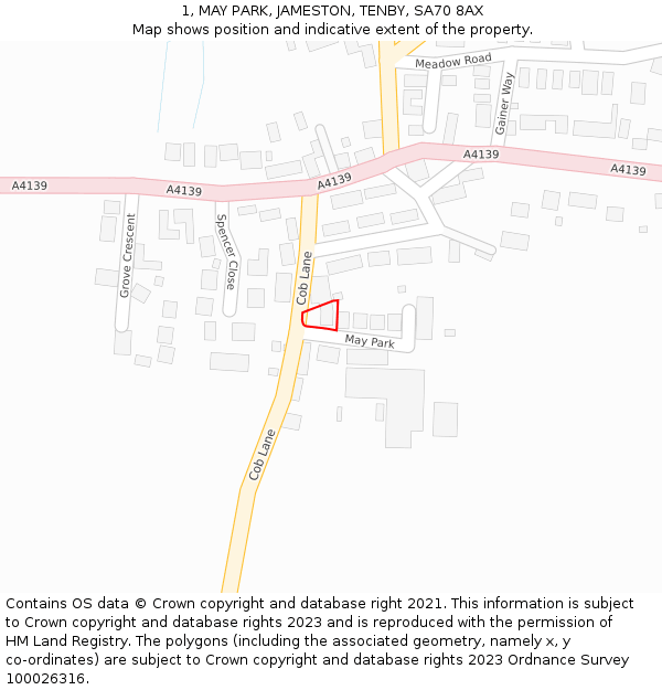 1, MAY PARK, JAMESTON, TENBY, SA70 8AX: Location map and indicative extent of plot
