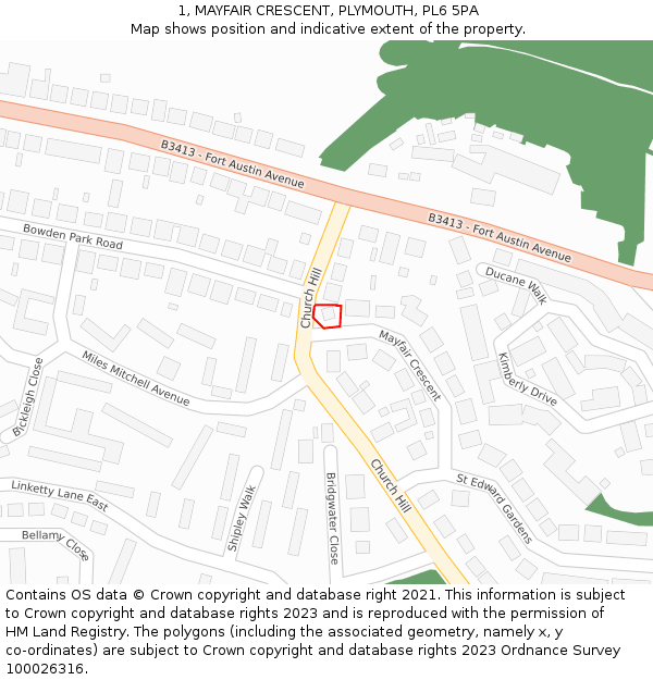 1, MAYFAIR CRESCENT, PLYMOUTH, PL6 5PA: Location map and indicative extent of plot