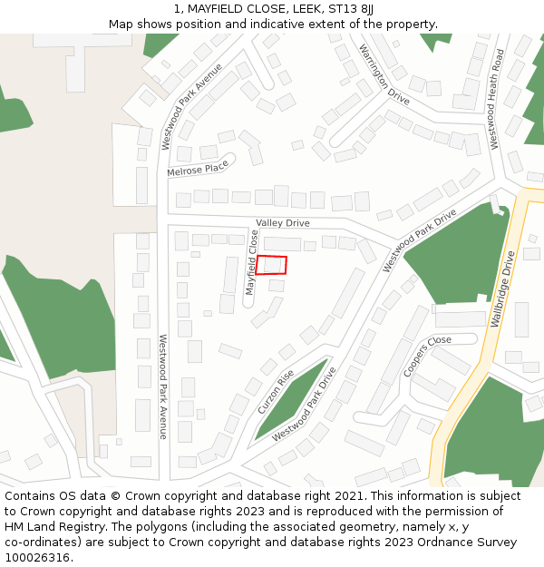 1, MAYFIELD CLOSE, LEEK, ST13 8JJ: Location map and indicative extent of plot