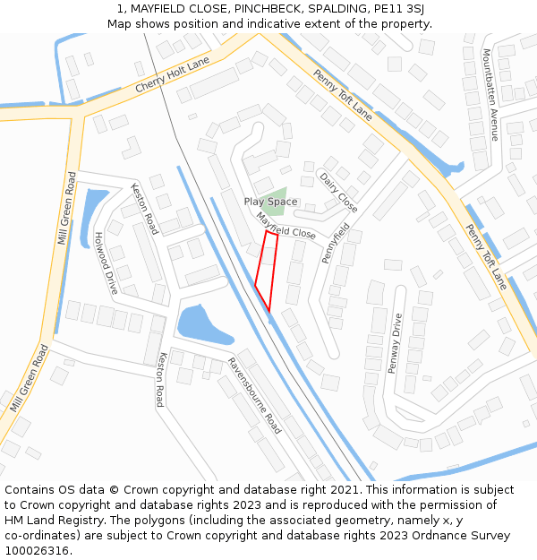 1, MAYFIELD CLOSE, PINCHBECK, SPALDING, PE11 3SJ: Location map and indicative extent of plot