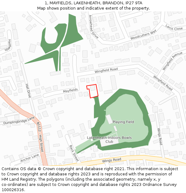 1, MAYFIELDS, LAKENHEATH, BRANDON, IP27 9TA: Location map and indicative extent of plot