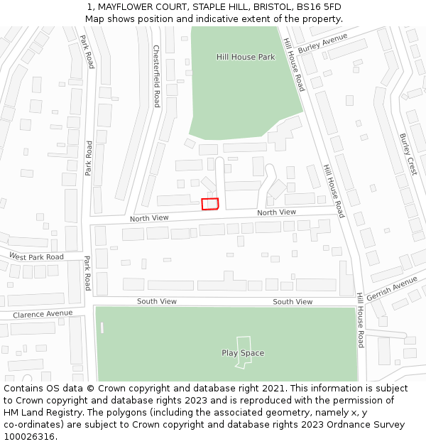 1, MAYFLOWER COURT, STAPLE HILL, BRISTOL, BS16 5FD: Location map and indicative extent of plot