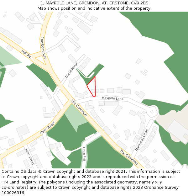 1, MAYPOLE LANE, GRENDON, ATHERSTONE, CV9 2BS: Location map and indicative extent of plot