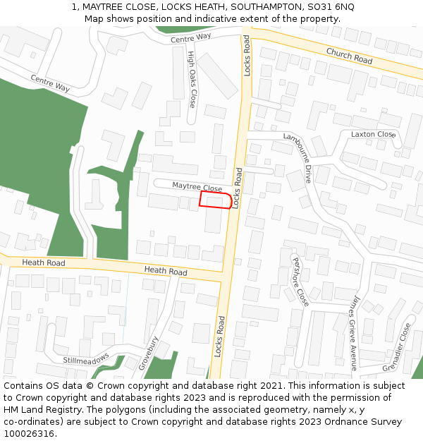 1, MAYTREE CLOSE, LOCKS HEATH, SOUTHAMPTON, SO31 6NQ: Location map and indicative extent of plot