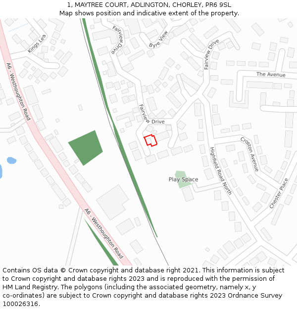 1, MAYTREE COURT, ADLINGTON, CHORLEY, PR6 9SL: Location map and indicative extent of plot