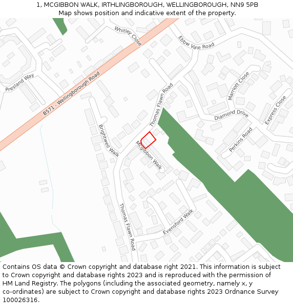 1, MCGIBBON WALK, IRTHLINGBOROUGH, WELLINGBOROUGH, NN9 5PB: Location map and indicative extent of plot