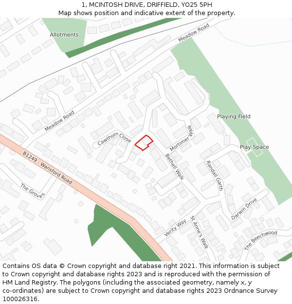 1, MCINTOSH DRIVE, DRIFFIELD, YO25 5PH: Location map and indicative extent of plot