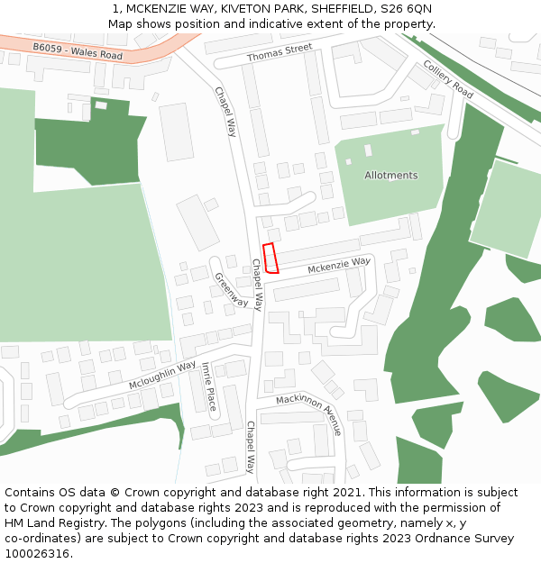 1, MCKENZIE WAY, KIVETON PARK, SHEFFIELD, S26 6QN: Location map and indicative extent of plot
