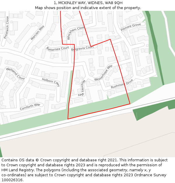 1, MCKINLEY WAY, WIDNES, WA8 9QH: Location map and indicative extent of plot