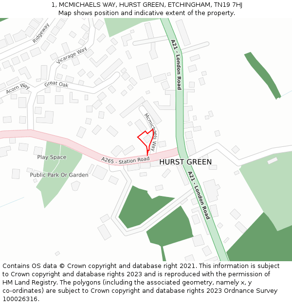 1, MCMICHAELS WAY, HURST GREEN, ETCHINGHAM, TN19 7HJ: Location map and indicative extent of plot