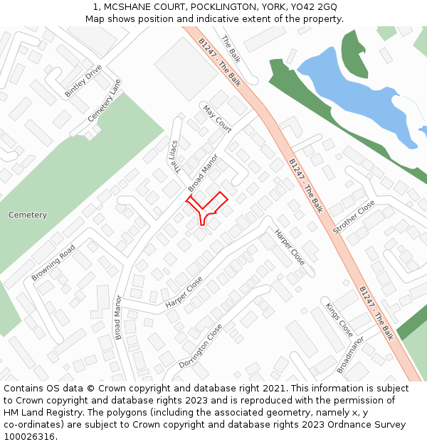 1, MCSHANE COURT, POCKLINGTON, YORK, YO42 2GQ: Location map and indicative extent of plot