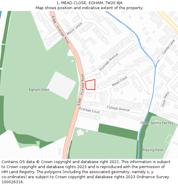 1, MEAD CLOSE, EGHAM, TW20 8JA: Location map and indicative extent of plot