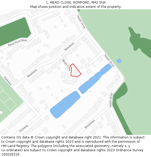 1, MEAD CLOSE, ROMFORD, RM2 5NX: Location map and indicative extent of plot