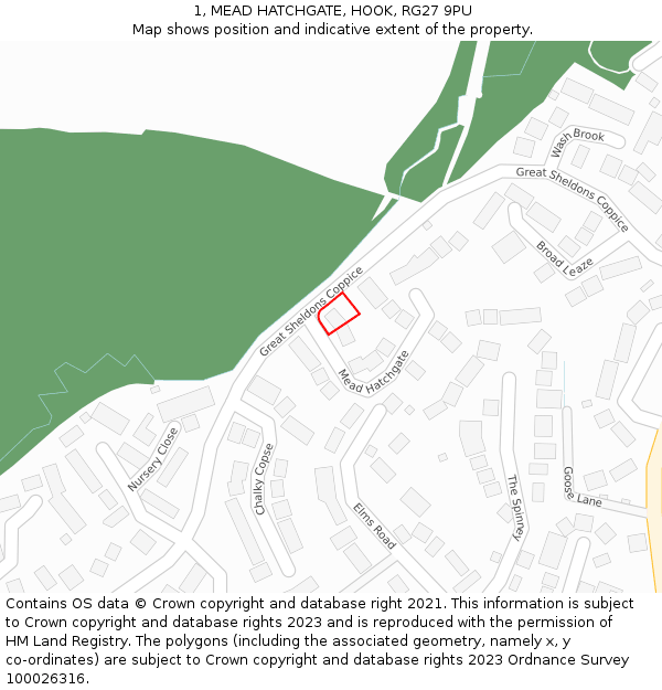 1, MEAD HATCHGATE, HOOK, RG27 9PU: Location map and indicative extent of plot