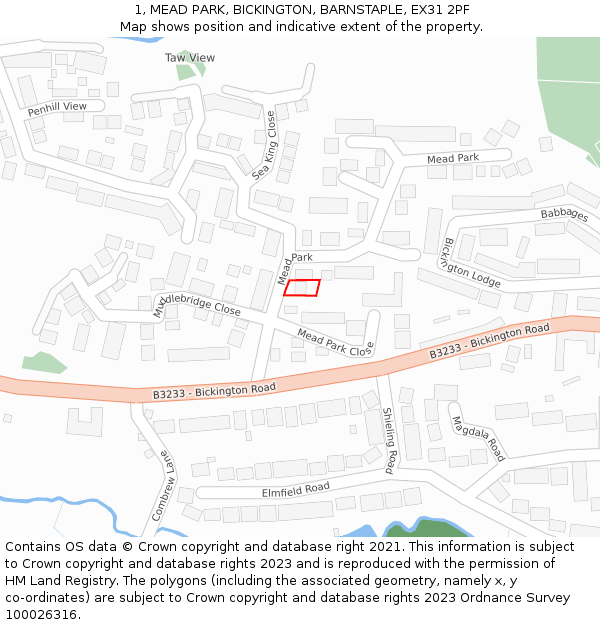 1, MEAD PARK, BICKINGTON, BARNSTAPLE, EX31 2PF: Location map and indicative extent of plot