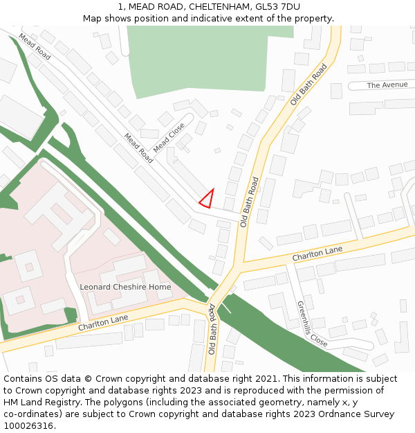 1, MEAD ROAD, CHELTENHAM, GL53 7DU: Location map and indicative extent of plot