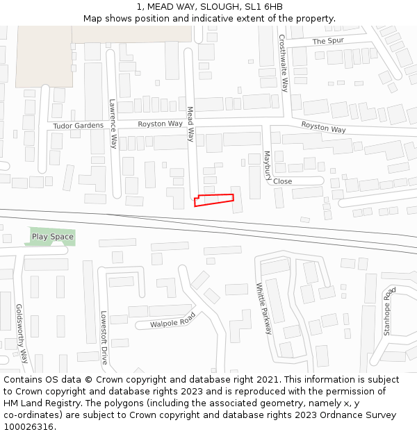 1, MEAD WAY, SLOUGH, SL1 6HB: Location map and indicative extent of plot