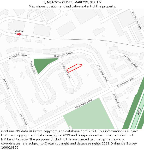 1, MEADOW CLOSE, MARLOW, SL7 1QJ: Location map and indicative extent of plot