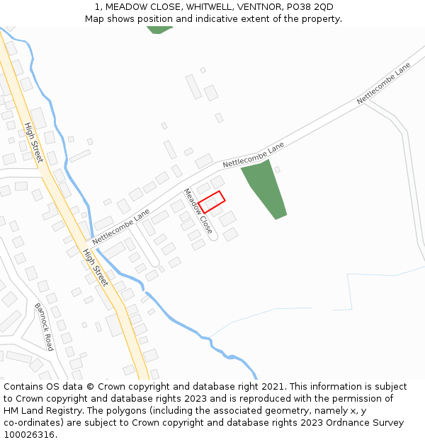 1, MEADOW CLOSE, WHITWELL, VENTNOR, PO38 2QD: Location map and indicative extent of plot