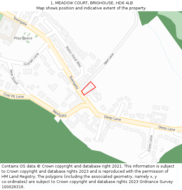 1, MEADOW COURT, BRIGHOUSE, HD6 4LB: Location map and indicative extent of plot